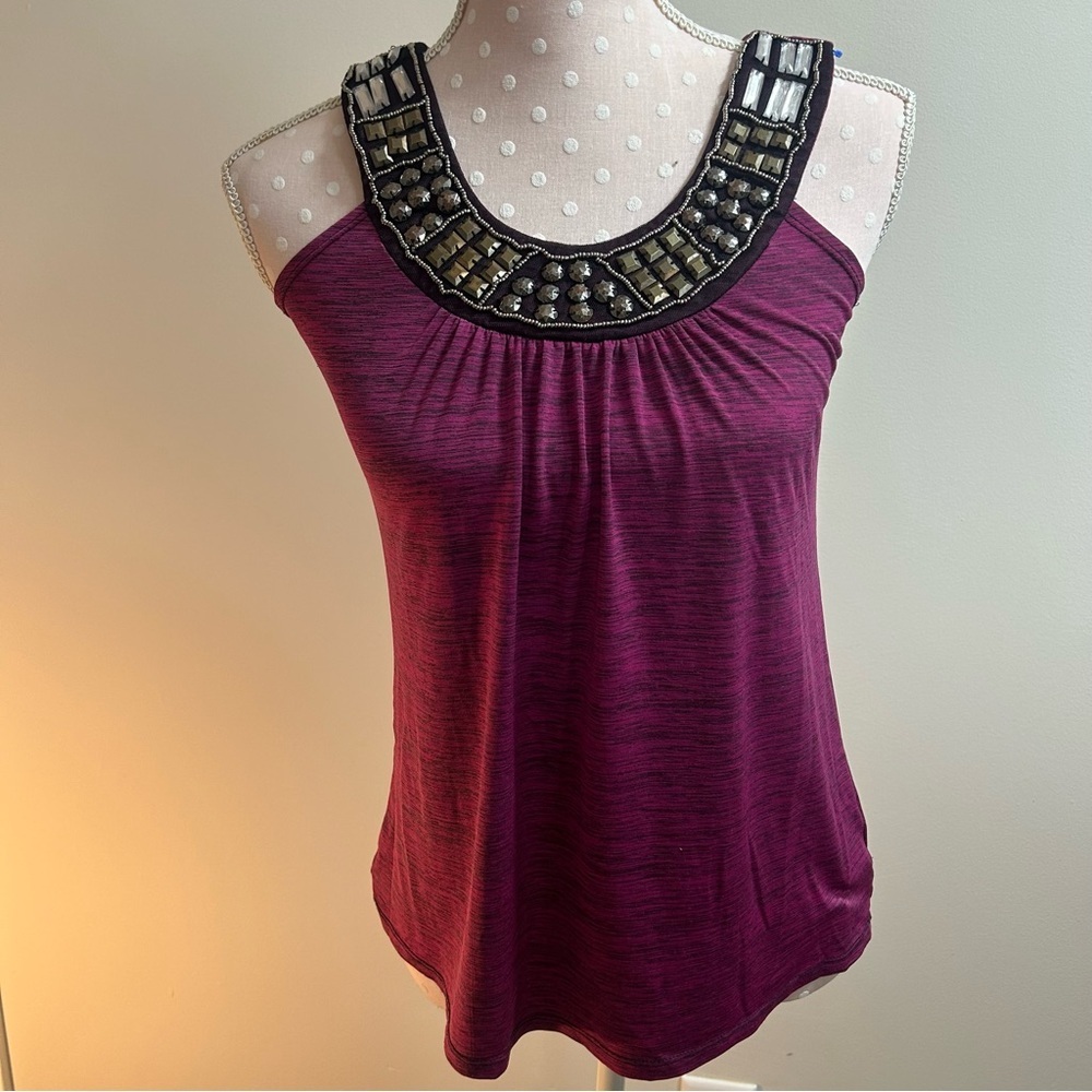 Iz Byer Purple Embellished Ruched Tank Top A3